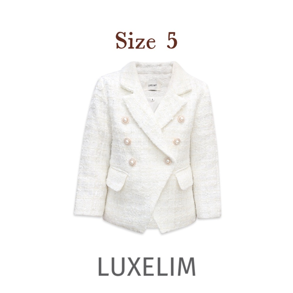 Luxelim sz 5 white Zelda kids Blazer White tweed woven with cream threads.